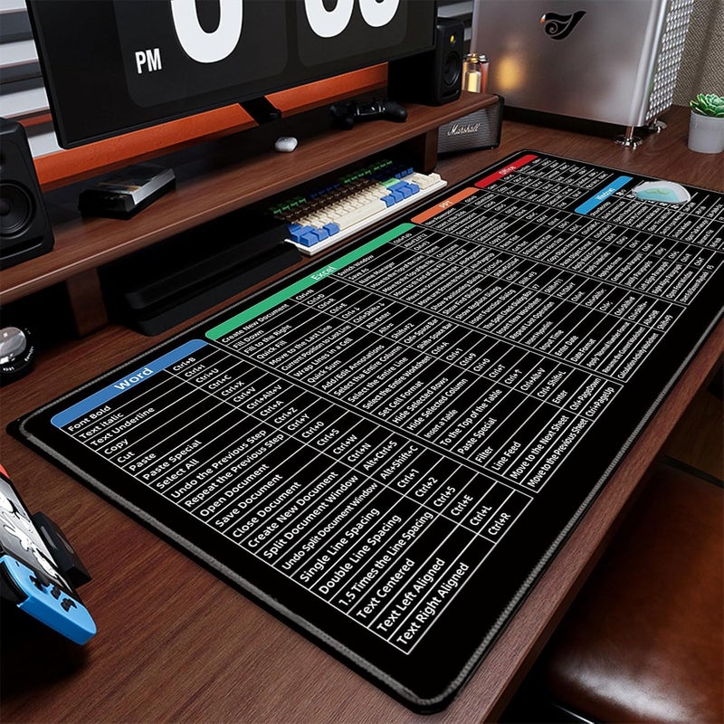 Striff حصيرة مكتب اختصارات لوحة المفاتيح لنظام ويندوز ومكتب | وسادة ماوس للألعاب بحجم موسع (800 مم × 300 مم × 2 مم) حواف مخيطة | قاعدة مطاطية غير قابلة للانزلاق | كمبيوتر محمول | وسادة لوحة المفاتيح والماوس (اختصارات لوحة المفاتيح) - Image 2