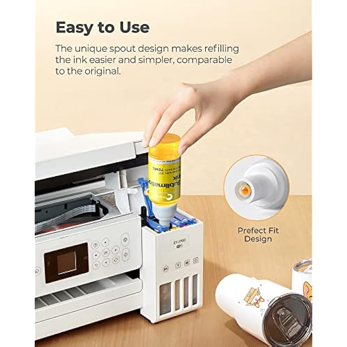 SUBLIMATION INK REFILLED BOTTLES COMPATIBLE FOR ET2400 ET2720 ET2760 ET2750 ET4800 ET-2800 ET-2803 ET-2850 INKJET PRINTERS HEAT PRESS TRANSFER ON MUGS T-SHIRTS - Image 3