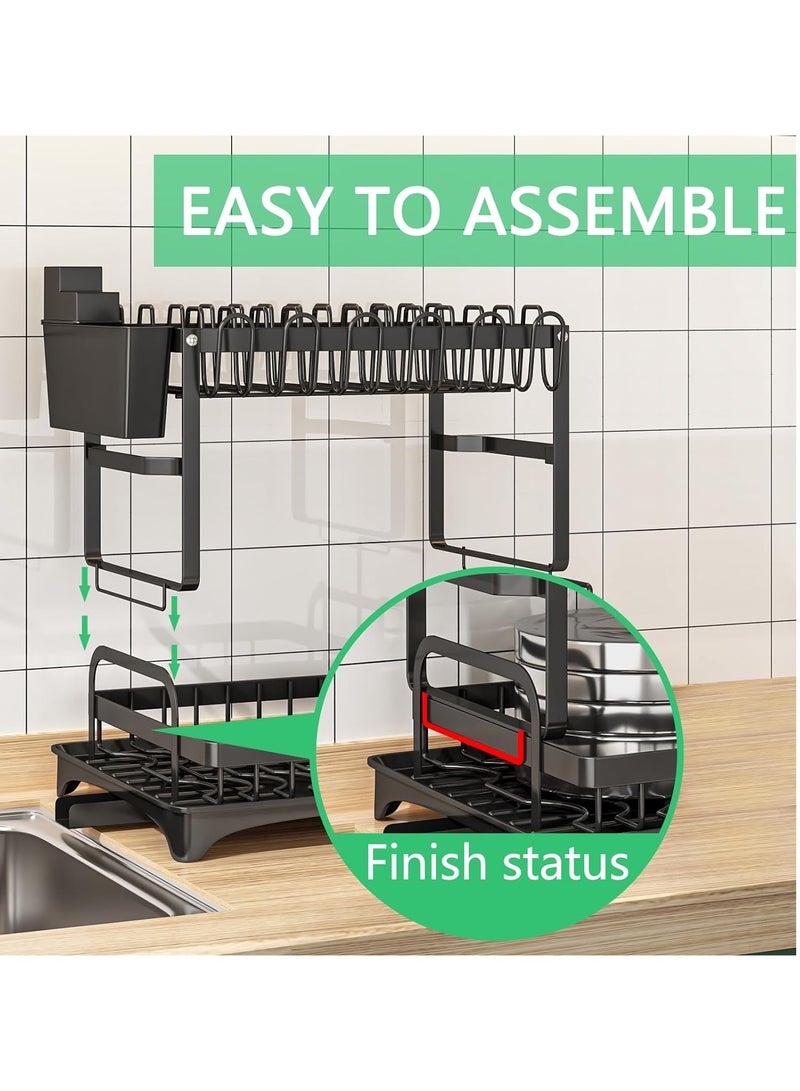 DubaiGallery Foldable 2 Tiers Dish Drying Stand With Rotatable Drainage System Scratch Resistant Frosted Baking Process Coatings Black  - Image 4
