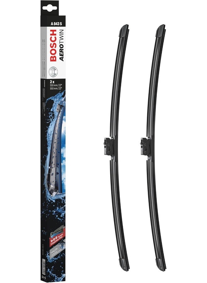 Bosch Wiper Blade Aerotwin A843S, Length: 550mm/550mm – Set of Front Wiper Blades - Only for Left-Hand Drive (EU) - Image 1