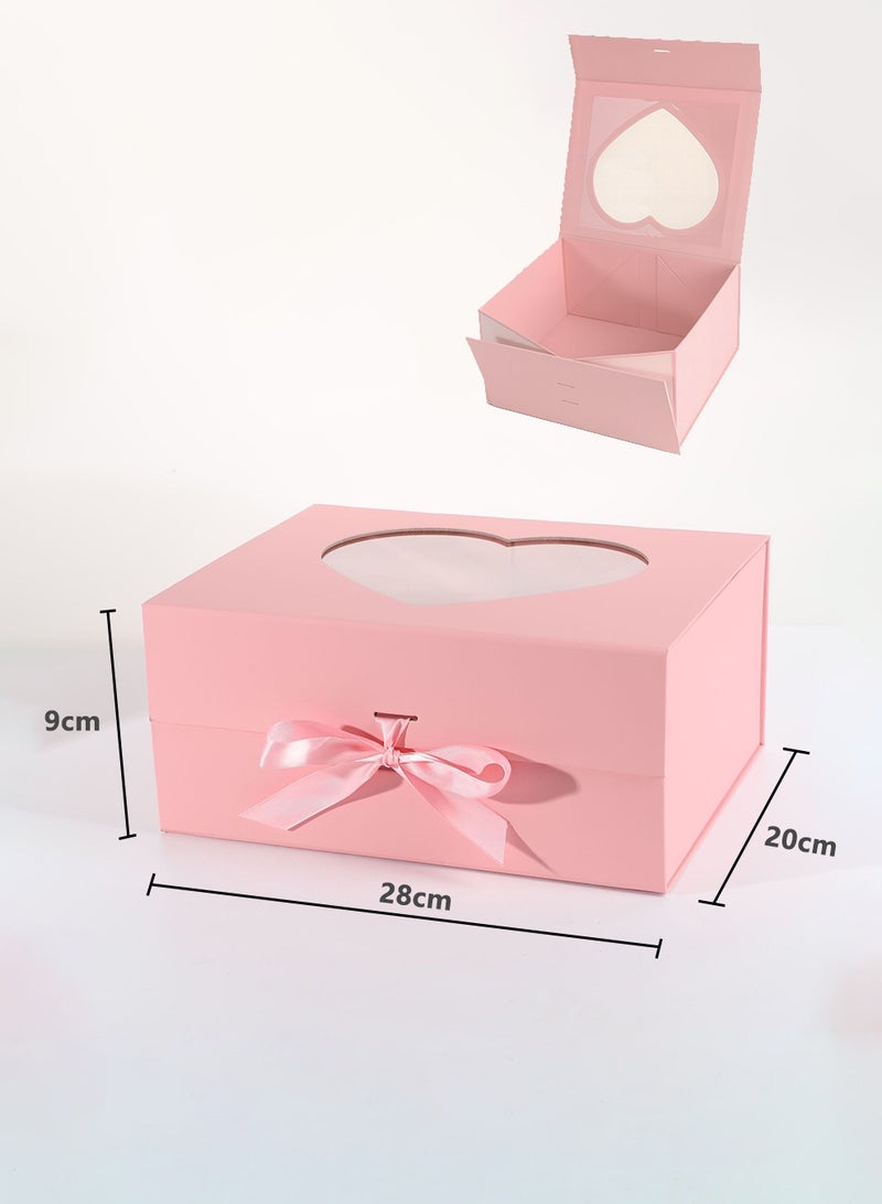 علبة هدايا وردية بنافذة قلب – علبة هدايا مغناطيسية قابلة للطي مع شريط، مثالية لهدايا عيد الحب وأعياد الميلاد والهدايا الرومانسية للزوجة أو الحبيبة - Image 4
