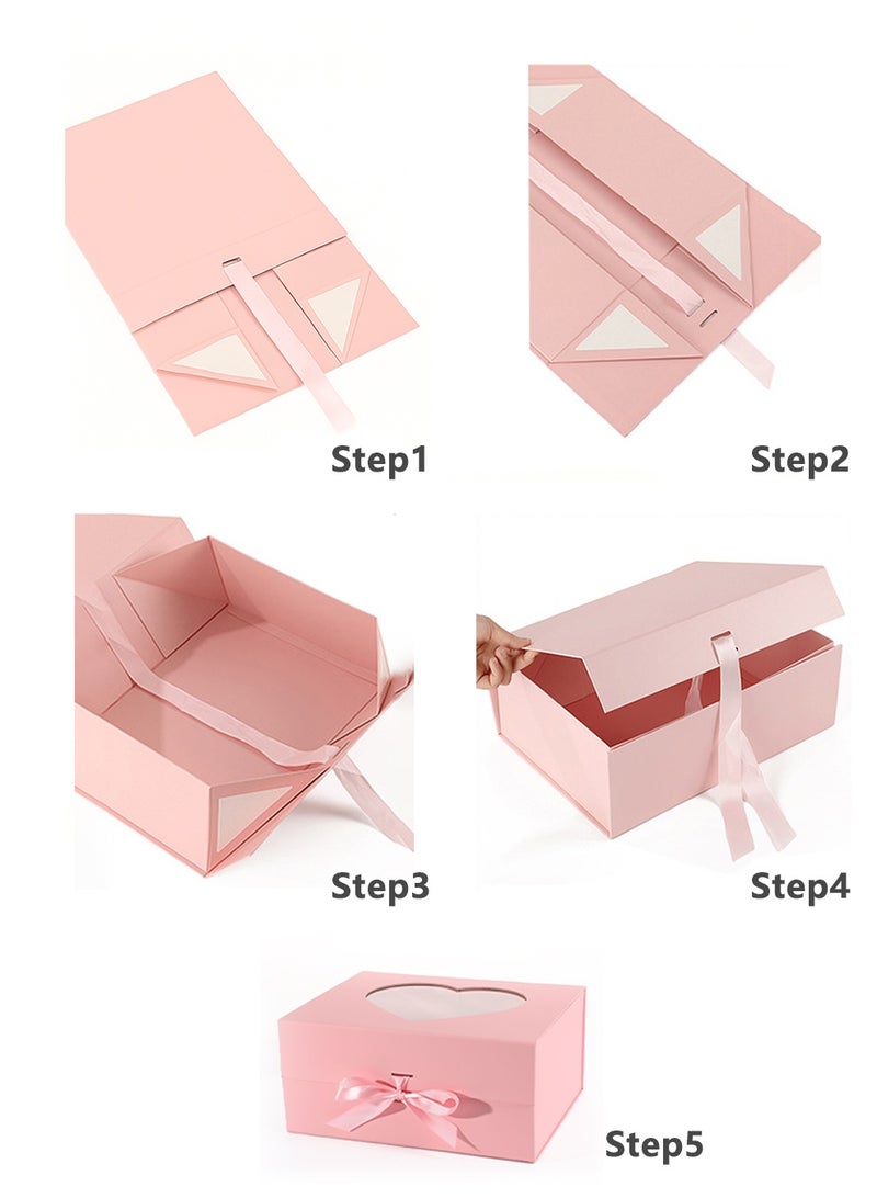 علبة هدايا وردية بنافذة قلب – علبة هدايا مغناطيسية قابلة للطي مع شريط، مثالية لهدايا عيد الحب وأعياد الميلاد والهدايا الرومانسية للزوجة أو الحبيبة - Image 5