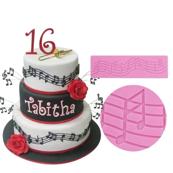 Anyana set of 2 sugar edible cake silicone fondant impression lace mat cake decorating mold gum paste cupcake topper tool icing candy imprint baking moulds sugarcraft music note musical ensemble - Image 2