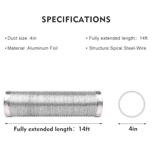 YIJUHOU 4-Inch Dryer Vent Hose 14FT, Flexible Aluminum Duct with 2 Clamps, Heavy-Duty Four Layer Protection for HVAC Ventilation and Exhaust - Image 3