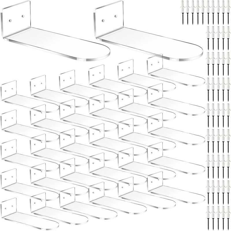 Treela 30 Pack Floating Shoe Display Shelf for Closet Acrylic Clear Shoe Wall Shelf Wall Mounted Easy to Install Sneaker Shelves for Collections Includes Cross Screws Expansion Tubes Semicircle