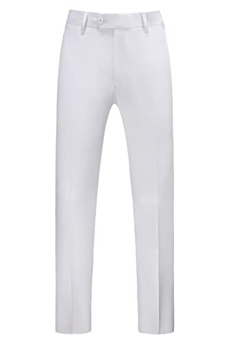 UNINUKOO Mens Dress Pants Slim Fit Solid Color Skinny Trousers Classic Business Casual Wedding Suit Pants US Size 36W x 32L White - Image 3