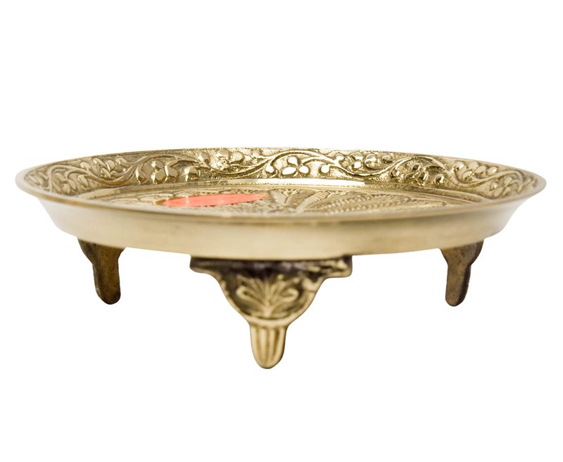 Bhimonee Decor | Brass Peacock Design Pin Tray | Pooja Thali for Home Decor | 1.4 Inches, 160 gm | Rectangular Gold Tray for Pooja & Religious Use - Image 3
