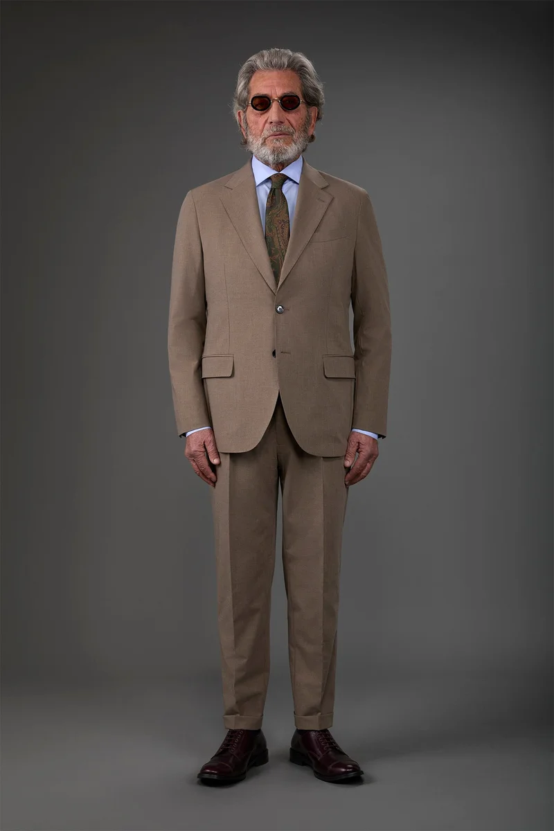 دوبل غانغر Single-breasted men's suit with single-pleat trousers in two-way stretch fabric - Beige