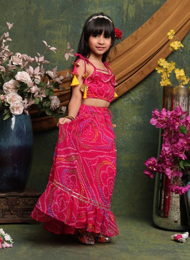 Saka Designs طقم ليهينغا تشولي مطبوع بلون الماجنتا للفتيات - Image 4