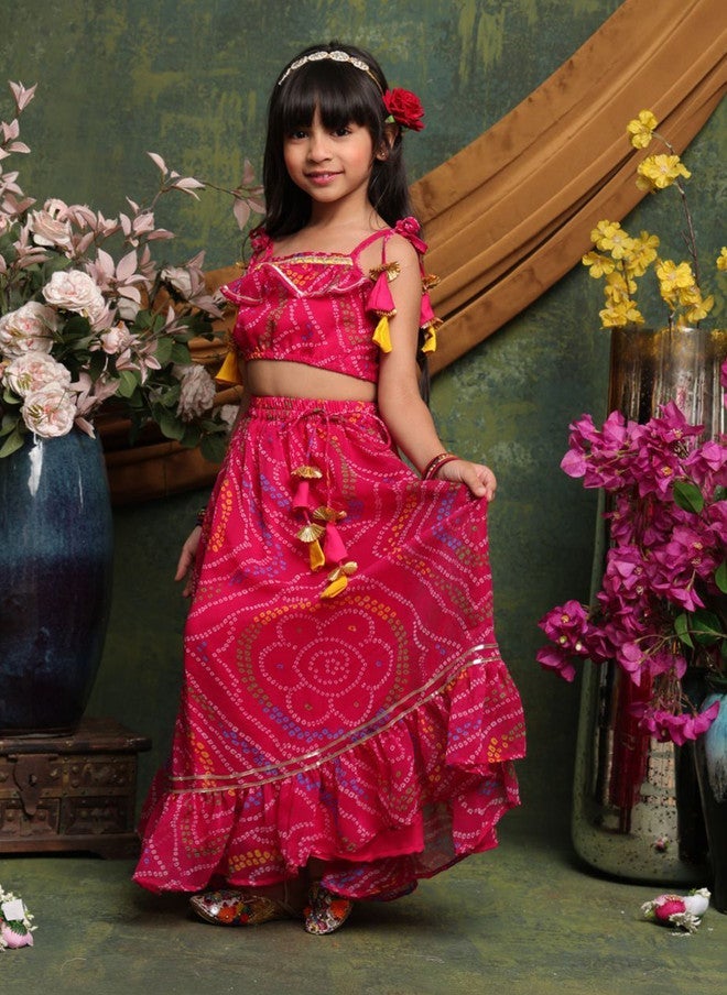Saka Designs طقم ليهينغا تشولي مطبوع بلون الماجنتا للفتيات - Image 5