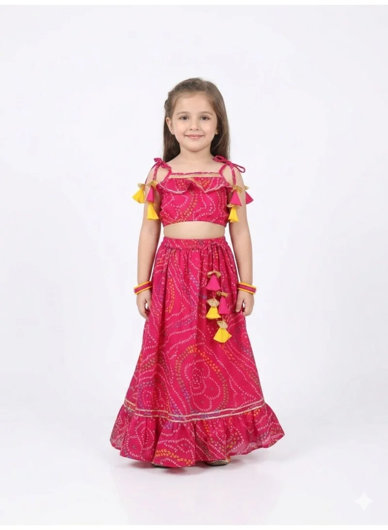 Saka Designs Magenta Bandhani Printed Lehenga Choli Set for Girls