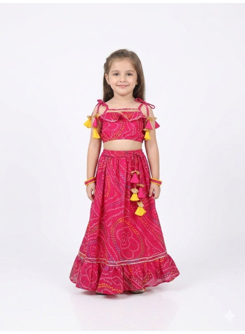 Saka Designs طقم ليهينغا تشولي مطبوع بلون الماجنتا للفتيات - Image 1