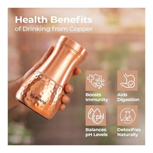 Lifelong 700ml Copper Bedside Water Bottle | Natural Alkaline water | Leakproof & Lightweight Design Boosts Immunity | Jar Pot Design for Nightstand Use | Odour-Free & Easy to Clean with Secure Cap - Image 3