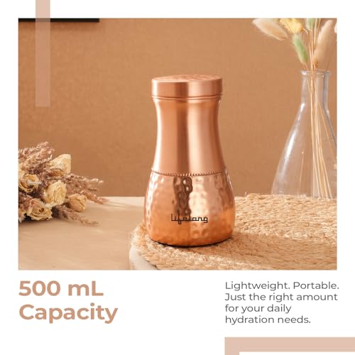 Lifelong 700ml Copper Bedside Water Bottle | Natural Alkaline water | Leakproof & Lightweight Design Boosts Immunity | Jar Pot Design for Nightstand Use | Odour-Free & Easy to Clean with Secure Cap - Image 2