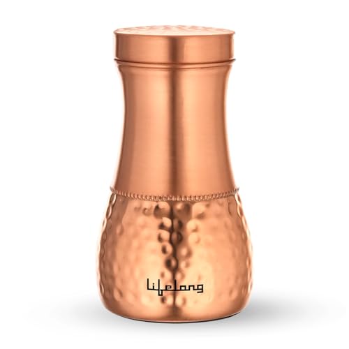 Lifelong 700ml Copper Bedside Water Bottle | Natural Alkaline water | Leakproof & Lightweight Design Boosts Immunity | Jar Pot Design for Nightstand Use | Odour-Free & Easy to Clean with Secure Cap - Image 1