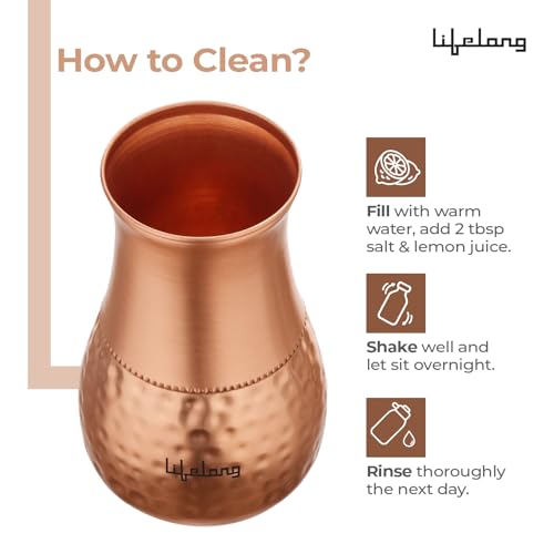 Lifelong 700ml Copper Bedside Water Bottle | Natural Alkaline water | Leakproof & Lightweight Design Boosts Immunity | Jar Pot Design for Nightstand Use | Odour-Free & Easy to Clean with Secure Cap - Image 5