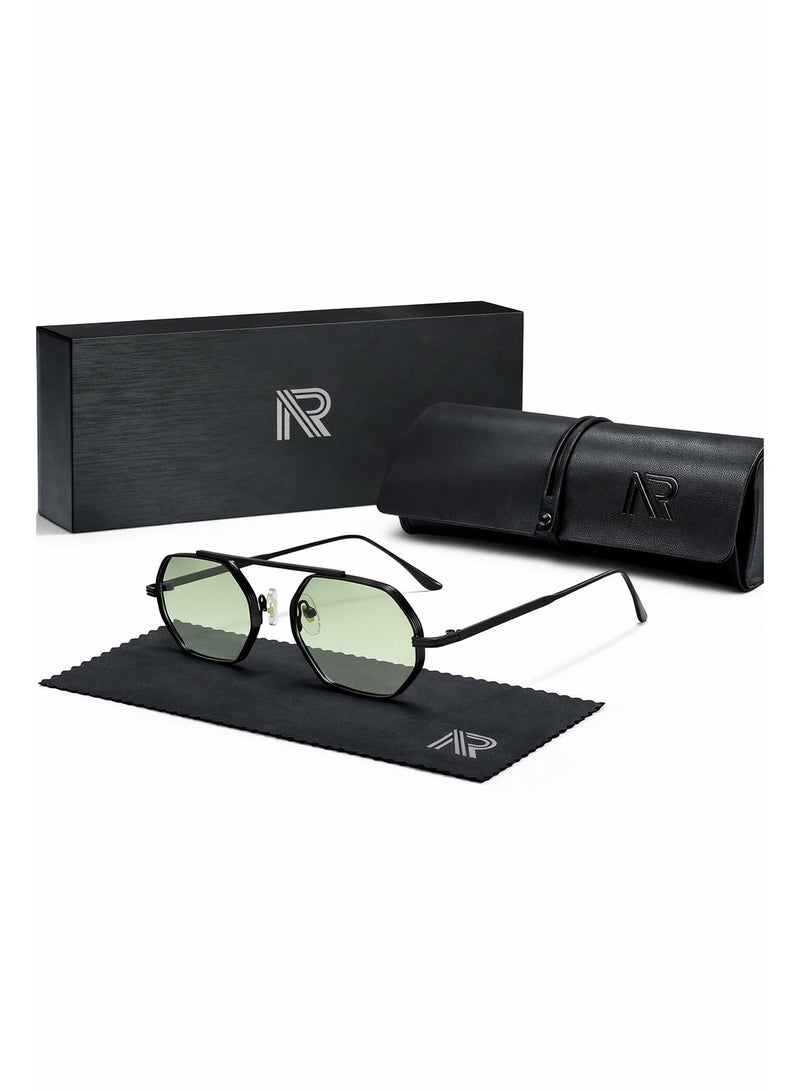 ريتي نظارة شمسية رجالي ونسائي بإطار معدني أنيق وعدسات مستقطبة مع حماية من الأشعة فوق البنفسجية | نظارات موضة فاخرة للقيادة والسفر والرحلات والأنشطة الخارجية | تصميم عصري وخفيف الوزن - Image 1