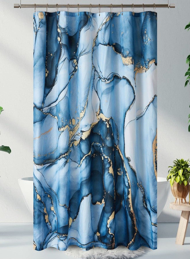 YOSTEV Blue Gold Marble Shower Curtain Set, Abstract Marbled Shower Curtains for Bathroom Décor with 12 Metal Hooks, Luxury Modern Waterproof Bath Accessories, 72 x 72 - Image 1