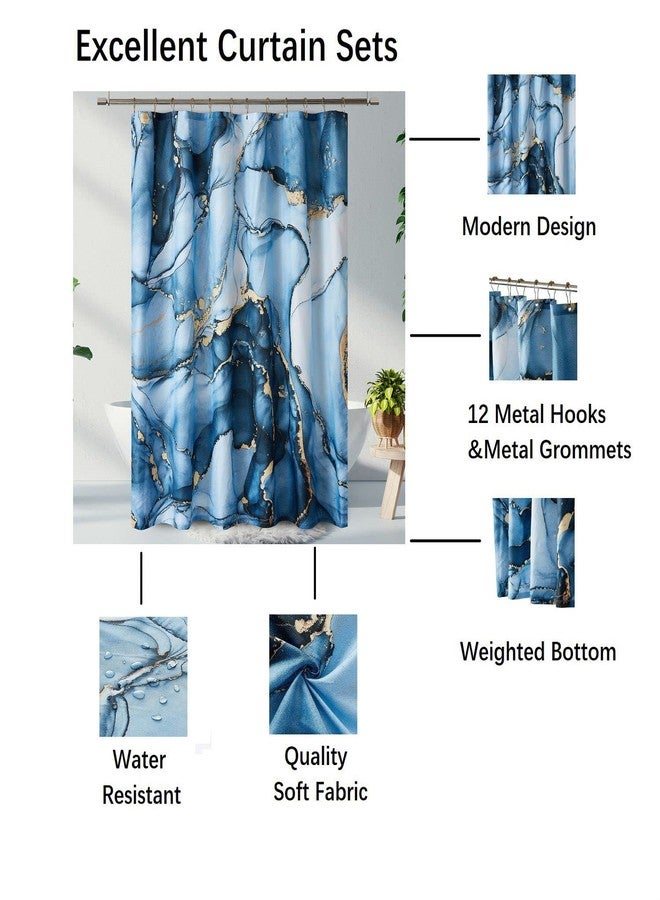 YOSTEV Blue Gold Marble Shower Curtain Set, Abstract Marbled Shower Curtains for Bathroom Décor with 12 Metal Hooks, Luxury Modern Waterproof Bath Accessories, 72 x 72 - Image 3