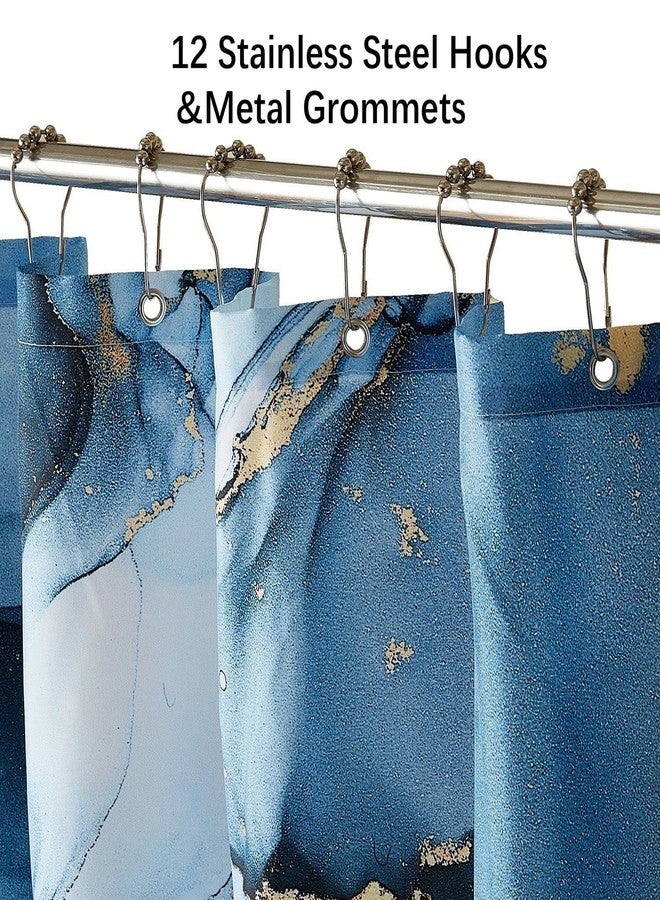 YOSTEV Blue Gold Marble Shower Curtain Set, Abstract Marbled Shower Curtains for Bathroom Décor with 12 Metal Hooks, Luxury Modern Waterproof Bath Accessories, 72 x 72 - Image 4