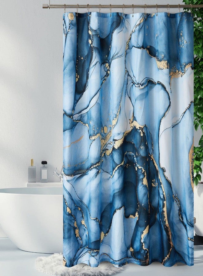 YOSTEV Blue Gold Marble Shower Curtain Set, Abstract Marbled Shower Curtains for Bathroom Décor with 12 Metal Hooks, Luxury Modern Waterproof Bath Accessories, 72 x 72 - Image 2