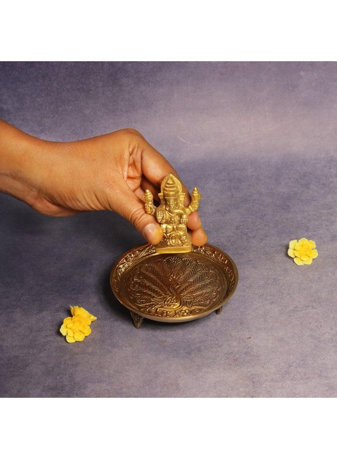 Putrika Traditional Brass Mukali |Stool|Peeta|Pooja Stand for murti| Mukkali Trumpet | Chowki Pooja for God Idols(9Cm*2.5Cm) Weight :119 (Gj) Pin Tray Mukali - Yellow - Image 2