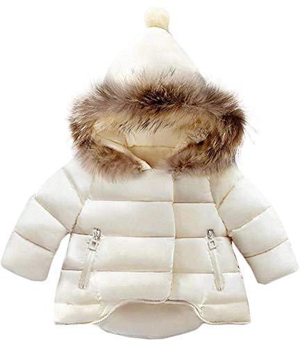 SRVNFBKT Baby Girls Boys Winter Warm Jacket Hooded Snowsuit Windproof Coat Outerwear Soft Fur Hoodies FBA (Beige, 12-18 Months) - Image 1