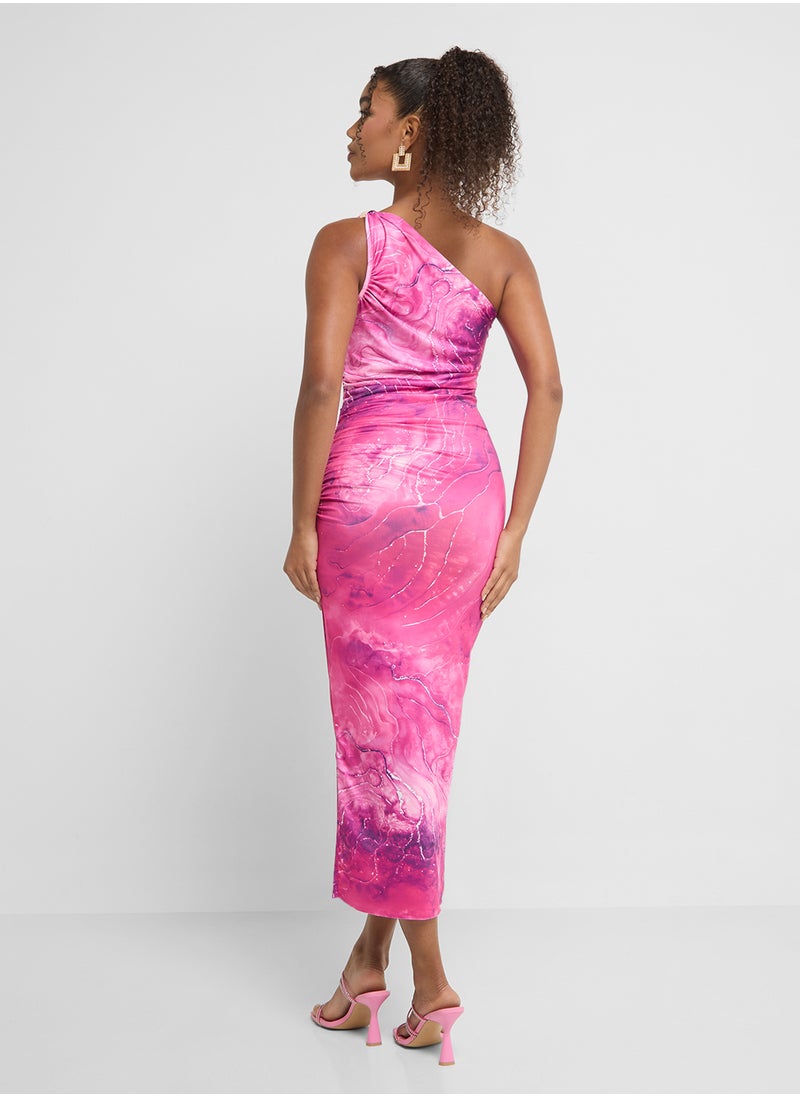 Ginger - One Shoulder Blurred Effect Ruched Bodycon Dress - Image 1