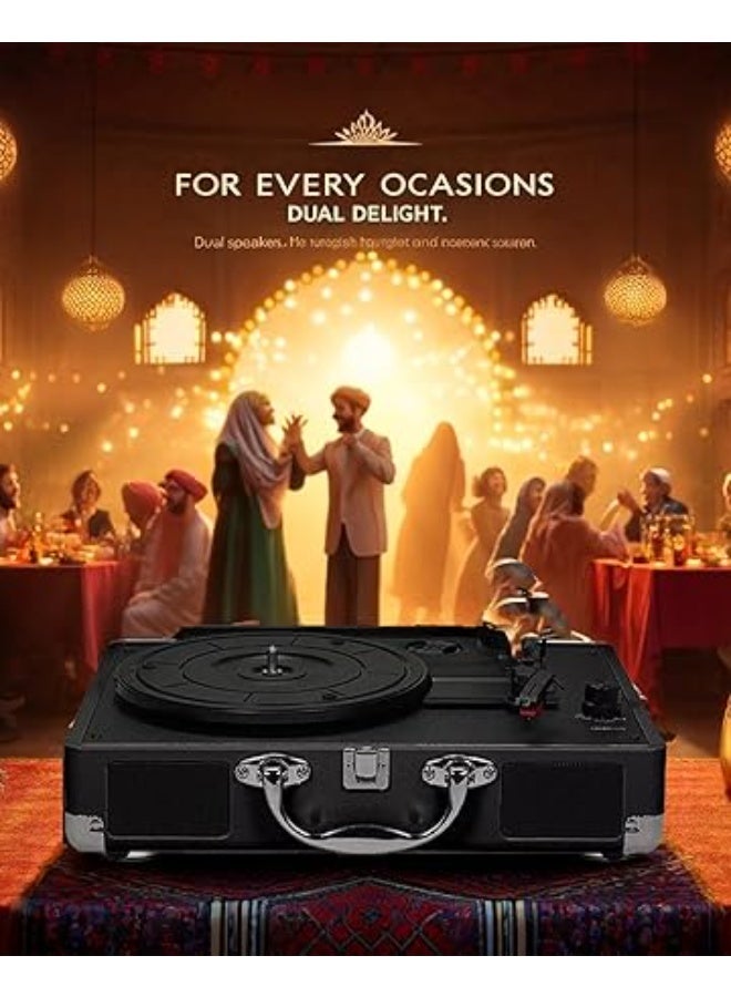 High-Resolution Portable Bluetooth Vinyl Record Player, Classic Turntable with 3-Speed Control and Built-in Speakers, Wireless Bluetooth Playback and Headphone Output, Auto Stop Function, Elegant Design for Home Decoration and Vinyl Listening – Classic Music – Record Player – Built-in Speaker - Image 5