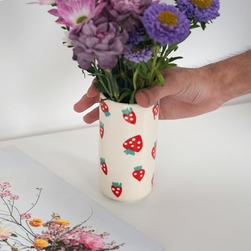 Tnstbiee Cute Ceramic Strawberry Vase - Unique Centerpieces for Tables - Funky Flower and Fruit Decorative - Colorful Girly Home Decor - Aesthetic Modern Design for Summer Decoration - Image 4