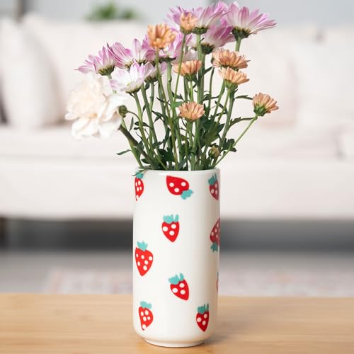 Tnstbiee Cute Ceramic Strawberry Vase - Unique Centerpieces for Tables - Funky Flower and Fruit Decorative - Colorful Girly Home Decor - Aesthetic Modern Design for Summer Decoration - Image 1