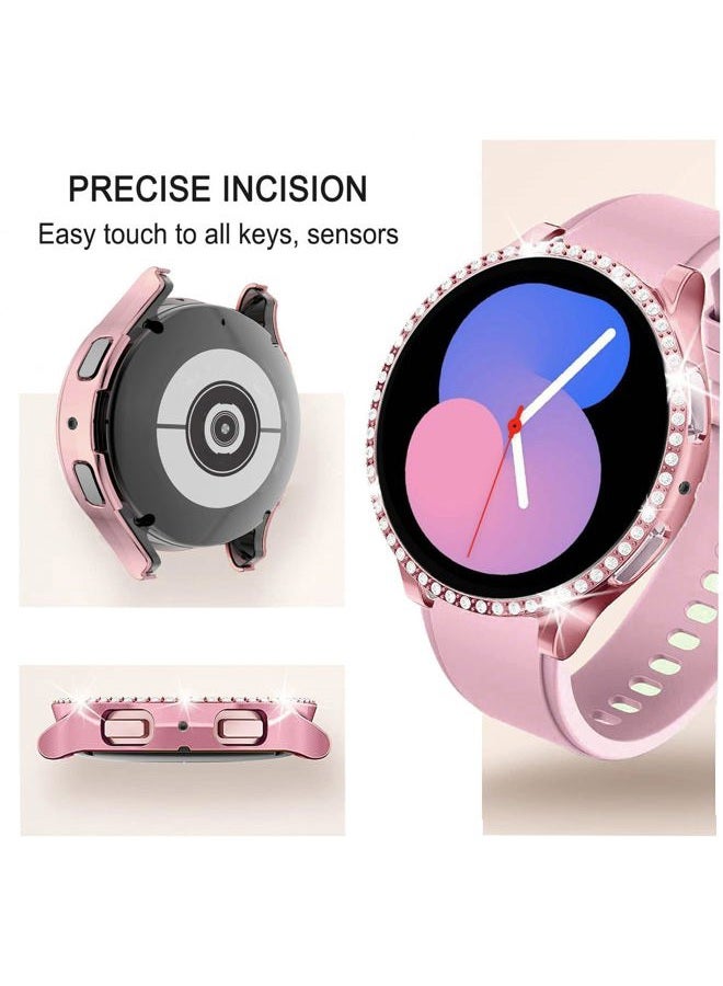 DEALELE Bands Compatible with Samsung Galaxy Watch FE / 5/4 40mm, 20mm Bling Rhinestone Diamond Metal Strap with Protective Case Replacement Bracelet and Watch Cover for Women Men (40mm, Rose Pink) - Image 3