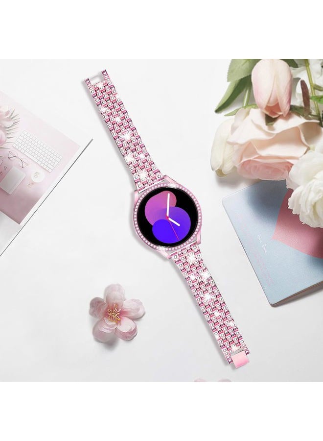 DEALELE Bands Compatible with Samsung Galaxy Watch FE / 5/4 40mm, 20mm Bling Rhinestone Diamond Metal Strap with Protective Case Replacement Bracelet and Watch Cover for Women Men (40mm, Rose Pink) - Image 4