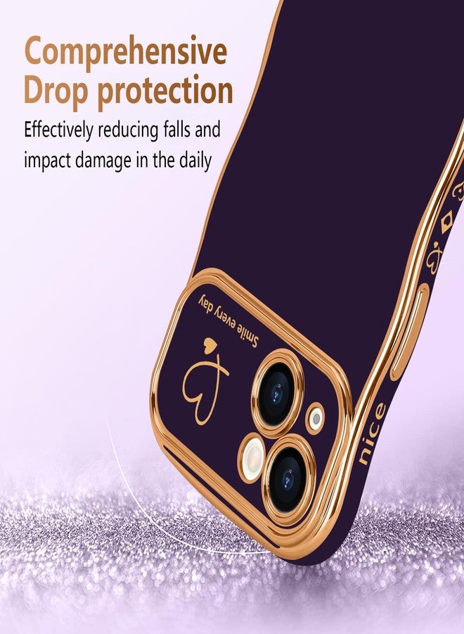 جراب LCHULLE لهاتف iPhone 15 للنساء والفتيات، جراب هاتف بتصميم قلب وإطار مموج لطيف، غطاء فاخر مقاوم للصدمات مع حماية بارزة للكاميرا، مناسب لهاتف iPhone 15 (6.1 بوصة)، لون بنفسجي داكن - Image 3
