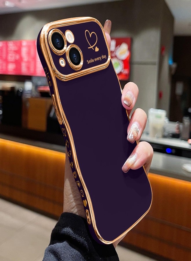 جراب LCHULLE لهاتف iPhone 15 للنساء والفتيات، جراب هاتف بتصميم قلب وإطار مموج لطيف، غطاء فاخر مقاوم للصدمات مع حماية بارزة للكاميرا، مناسب لهاتف iPhone 15 (6.1 بوصة)، لون بنفسجي داكن - Image 2