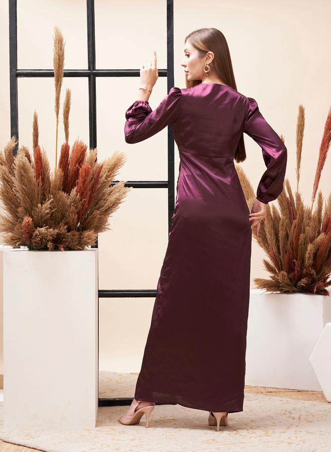 ميش فستان طويل بكسرات وتفاصيل مزمومة مع شق - Image 5