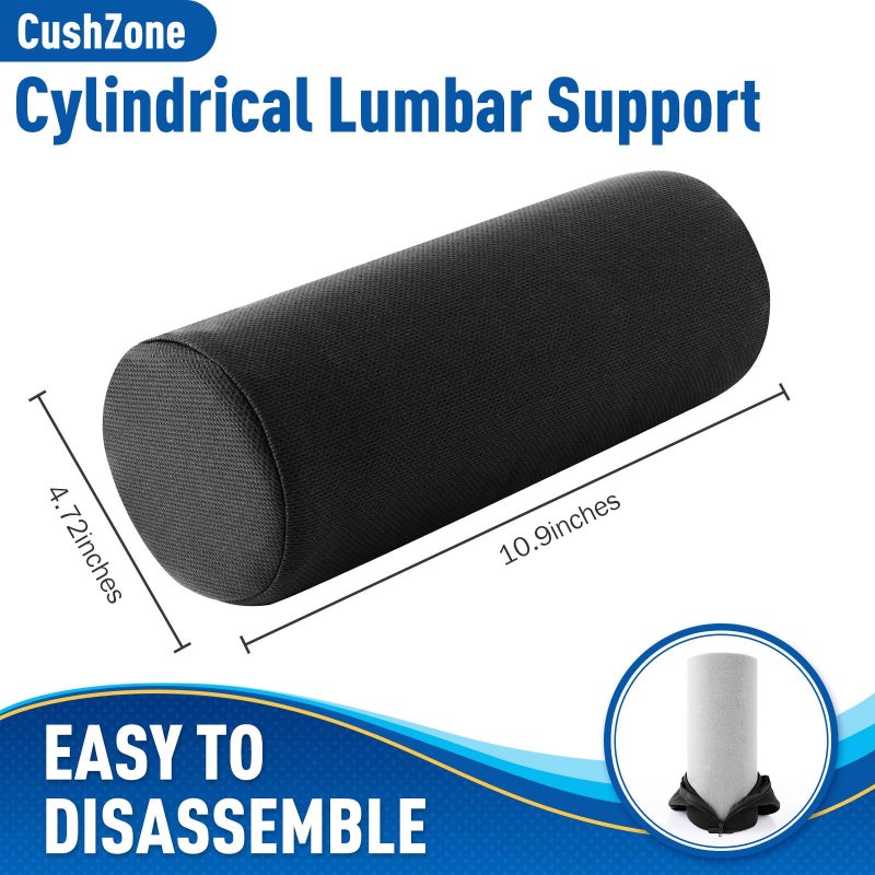 CushZone Lumbar Roll Support Pillow for Office Chair, Car, Gaming Chair, Memory Foam Back Cushion with Washable Cover for Relieving Back Pain & Improving Posture,Black - Image 2
