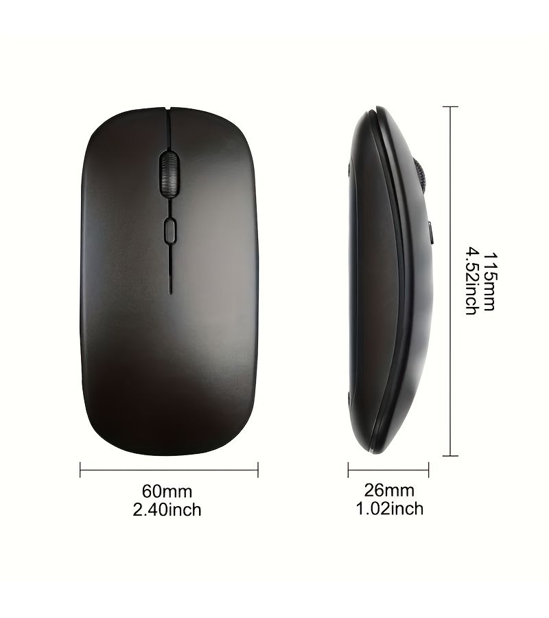 فأرة لاسلكية سوداء مزدوجة الوضع (2.4G وBT) بدقة 1600 DPI ونقر صامت - Image 3