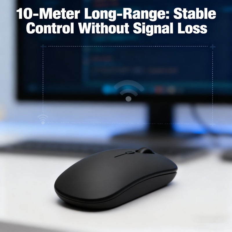 فأرة لاسلكية سوداء مزدوجة الوضع (2.4G وBT) بدقة 1600 DPI ونقر صامت - Image 4