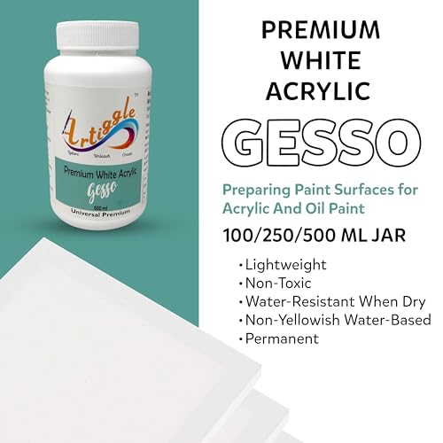 Artiggle Premium Acrylic White Gesso 500ml | Canvas Primer for Acrylic Painting | Professional Surface Preparation Base Coat | Non-Cracking Rich Pigment for Canvas Wood Leather Metal | Art Supplies for Artists Beginners DIY Projects | Best Painting Primer | Best Gift for Artists - Image 2