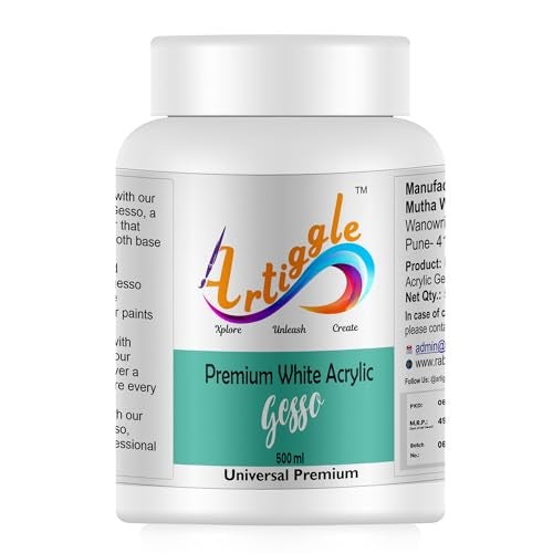 Artiggle Premium Acrylic White Gesso 500ml | Canvas Primer for Acrylic Painting | Professional Surface Preparation Base Coat | Non-Cracking Rich Pigment for Canvas Wood Leather Metal | Art Supplies for Artists Beginners DIY Projects | Best Painting Primer | Best Gift for Artists - Image 1