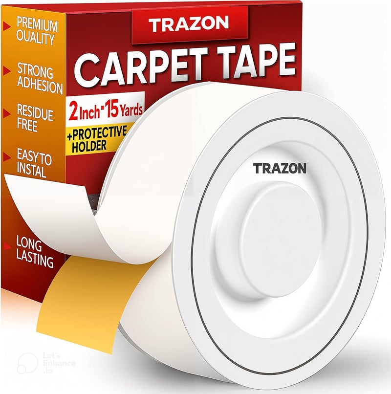 Trazon Carpet Tape Double Sided - Rug Tape Grippers for Hardwood Floors and Area Rugs - Carpet Binding Tape Strong Adhesive and Removable, Heavy Duty Stickers Grip Tape, Residue Free (2 Inch / 15 Yards) - Image 1