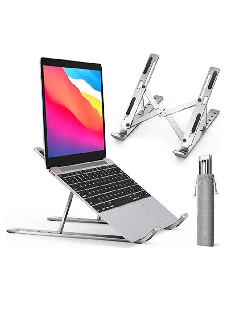عربست حامل كمبيوتر محمول، حامل كمبيوتر محمول، حامل كمبيوتر لوحي، 6 زوايا قابلة للتعديل من الألومنيوم مريح وقابل للطي وحامل سطح مكتب محمول متوافق مع أجهزة ماك بوك 10-15.6 بوصة، آيباد، إتش بي، ديل، لينوفو فضي - Image 1