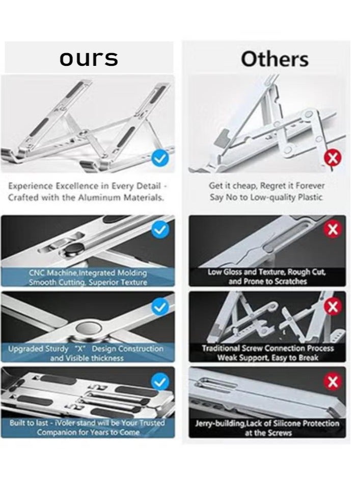 عربست حامل كمبيوتر محمول، حامل كمبيوتر محمول، حامل كمبيوتر لوحي، 6 زوايا قابلة للتعديل من الألومنيوم مريح وقابل للطي وحامل سطح مكتب محمول متوافق مع أجهزة ماك بوك 10-15.6 بوصة، آيباد، إتش بي، ديل، لينوفو فضي - Image 2