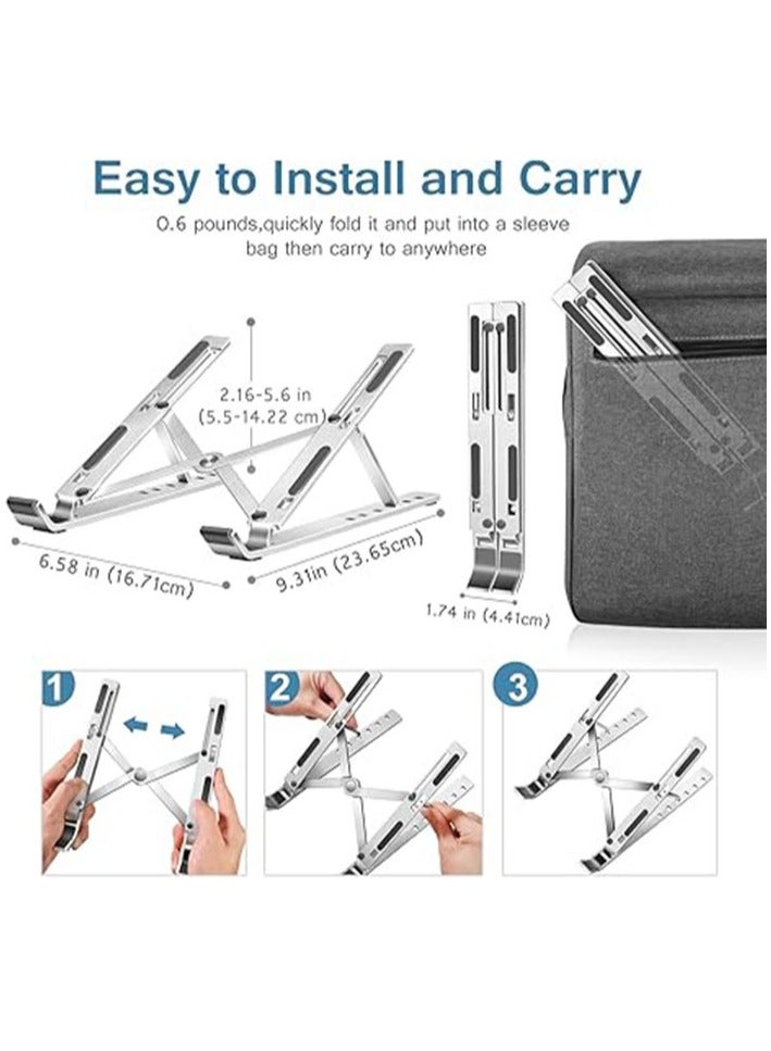 عربست حامل كمبيوتر محمول، حامل كمبيوتر محمول، حامل كمبيوتر لوحي، 6 زوايا قابلة للتعديل من الألومنيوم مريح وقابل للطي وحامل سطح مكتب محمول متوافق مع أجهزة ماك بوك 10-15.6 بوصة، آيباد، إتش بي، ديل، لينوفو فضي - Image 5