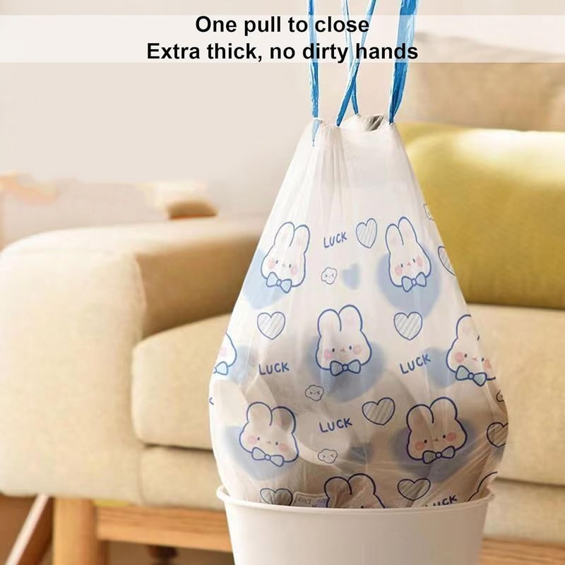 KASTWAVE 100 Count Drawstring Trash Bags, Thickened Garbage Can Liners with Cartoon Pattern, Unscented Kitchen, Bathroom, Office Waste Bag, Leak Resistant & Odor Control, 19.7" x 17.7", Blue - Image 3