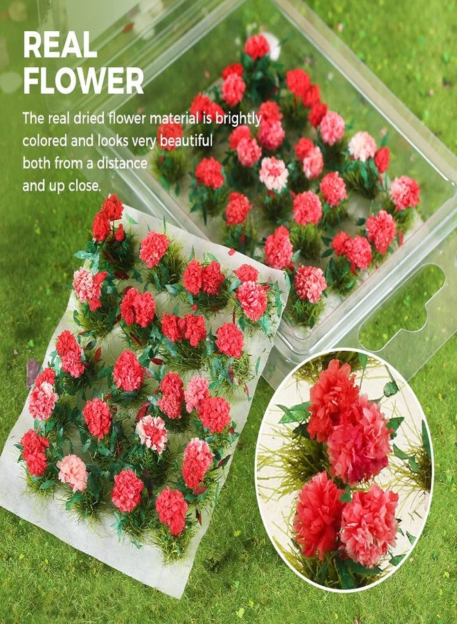 Yetaha 40 PCs Miniature Flower Vegetation Groups Dollhouse Accessories Cluster Handmade Premium Static Model Miniature Shrubs Flower Grass for Garden Architecture Building Scenery (Rosebush, Red) - Image 3