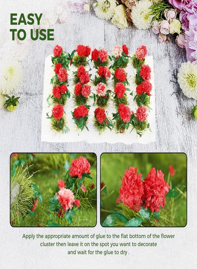 Yetaha 40 PCs Miniature Flower Vegetation Groups Dollhouse Accessories Cluster Handmade Premium Static Model Miniature Shrubs Flower Grass for Garden Architecture Building Scenery (Rosebush, Red) - Image 4