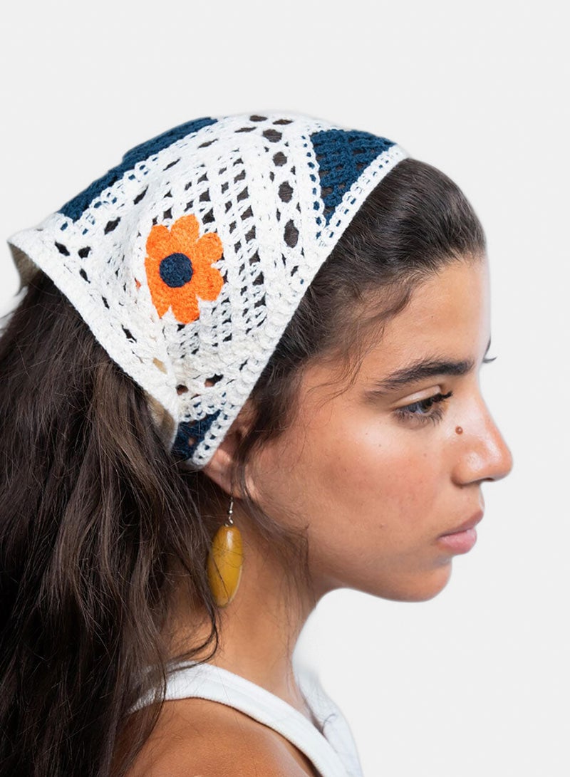 Off White Floral Crochet Bandana