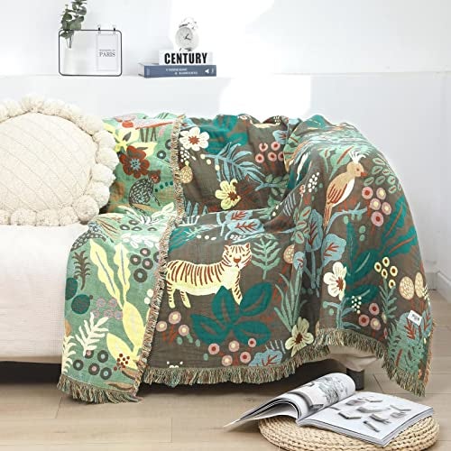 LUTBM Boho Throw Blanket for Bed 100% Cotton Ultra Soft Rustic Quilt Fall Blanket Forest Tiger Printed Farmhouse Decor Bed Blankets,60"×80" All Season Rustic Throw for Sofa Couch Chair - Image 2